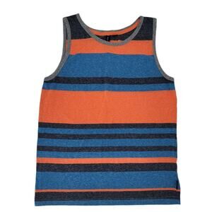 Striped Sleeveless Tank‎ Top Boy's L Blue Orange Gray Cotton Blend Casual Summer